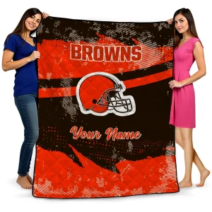 custom cleveland browns brushstroke layers brown quilt blanket best selling