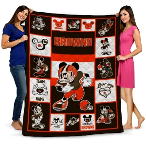 custom cleveland browns mickey crimson brown white quilt blanket best selling