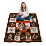custom cleveland browns mickey crimson brown white quilt blanket best selling