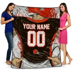 custom cleveland browns player sketch brown gray quilt blanket best selling