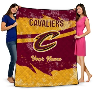 custom cleveland cavaliers brushstroke layers wine quilt blanket best selling