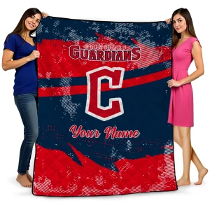 custom cleveland guardians brushstroke layers navy blue quilt blanket best selling