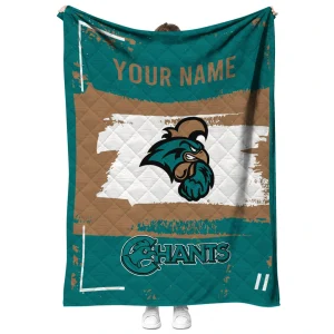 custom coastal carolina chanticleers grunge patch green white quilt blanket fashion forward