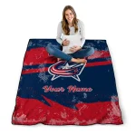custom columbus blue jackets brushstroke layers navy blue quilt blanket best selling