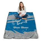 custom detroit lions brushstroke layers blue quilt blanket best selling
