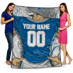 custom detroit lions player sketch blue gray quilt blanket best selling