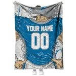custom detroit lions player sketch blue gray quilt blanket best selling