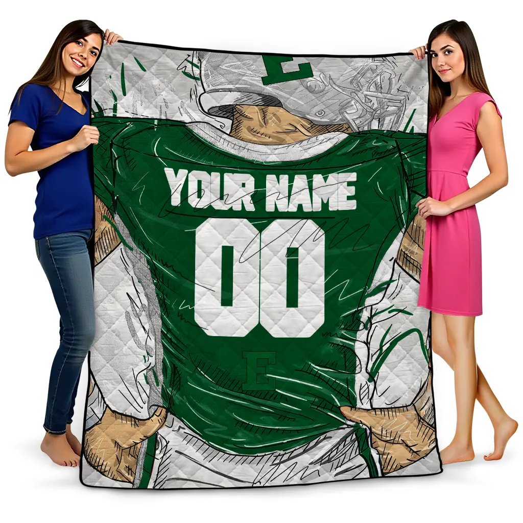 custom eastern michigan eagles player sketch green gray quilt blanket best selling