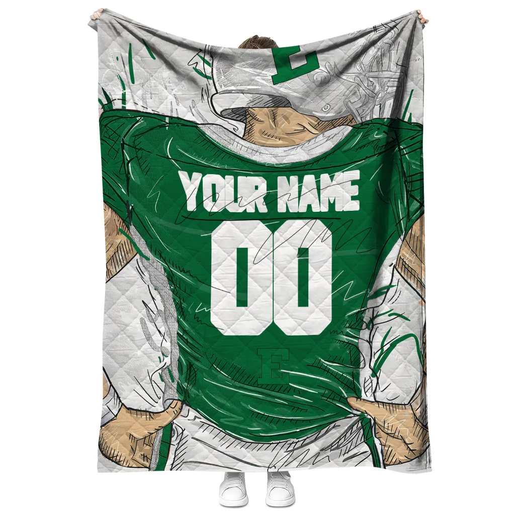 custom eastern michigan eagles player sketch green gray quilt blanket fashion forward