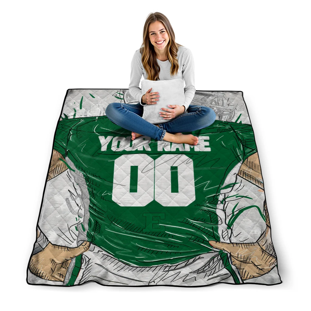 custom eastern michigan eagles player sketch green gray quilt blanket high quality custom eastern michigan eagles player sketch green gray quilt blanket high quality