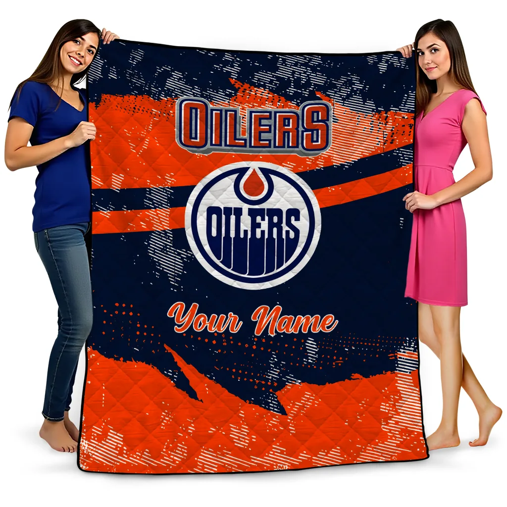 custom edmonton oilers brushstroke layers blue quilt blanket best selling