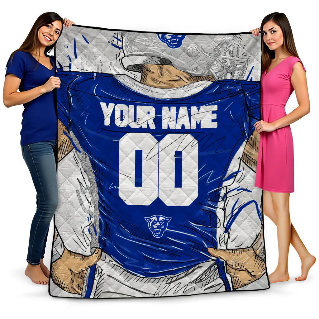 custom georgia state panthers player sketch blue gray quilt blanket best selling