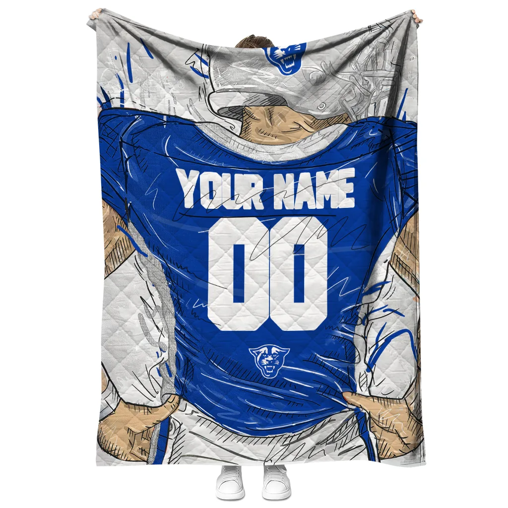 custom georgia state panthers player sketch blue gray quilt blanket fashion forward