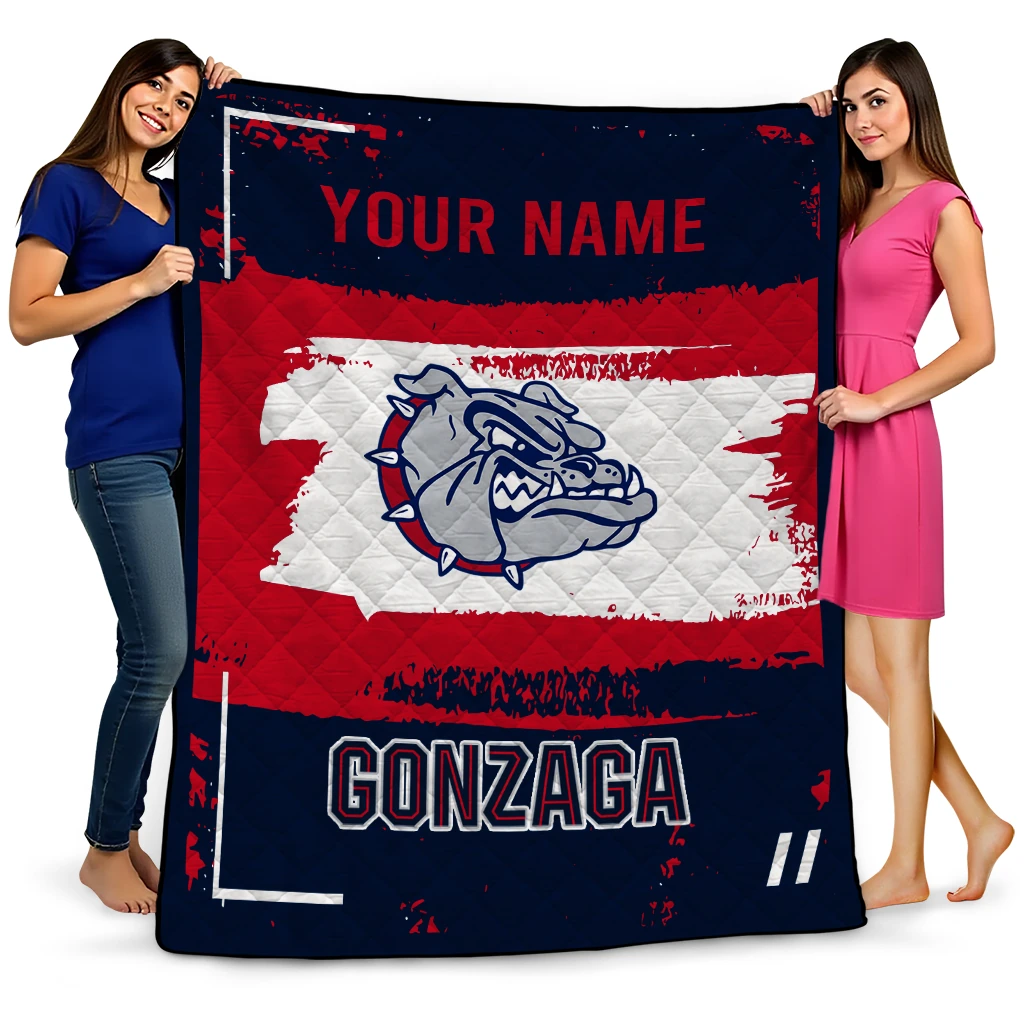 custom gonzaga bulldogs grunge patch blue white quilt blanket best selling