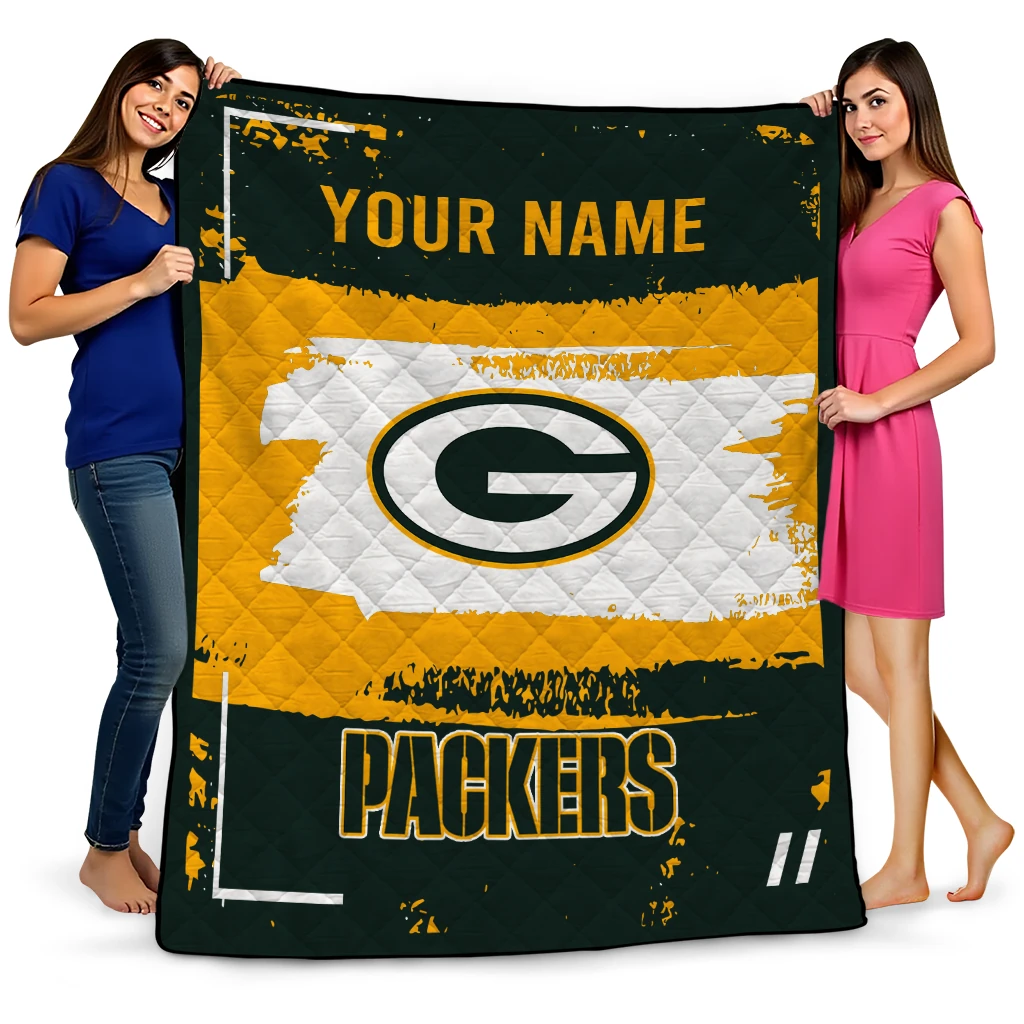 custom green bay packers grunge patch green white quilt blanket best selling