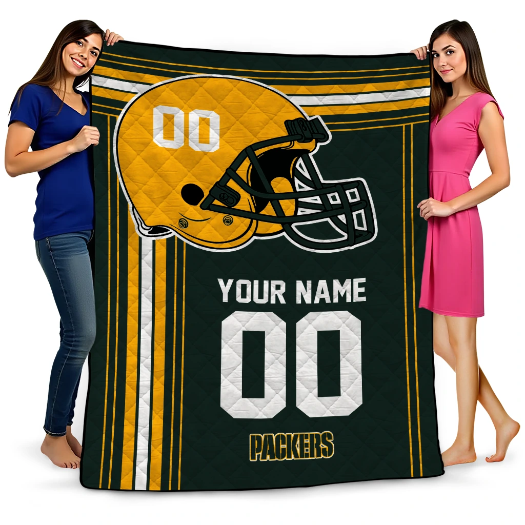 custom green bay packers helmet theme green quilt blanket best selling