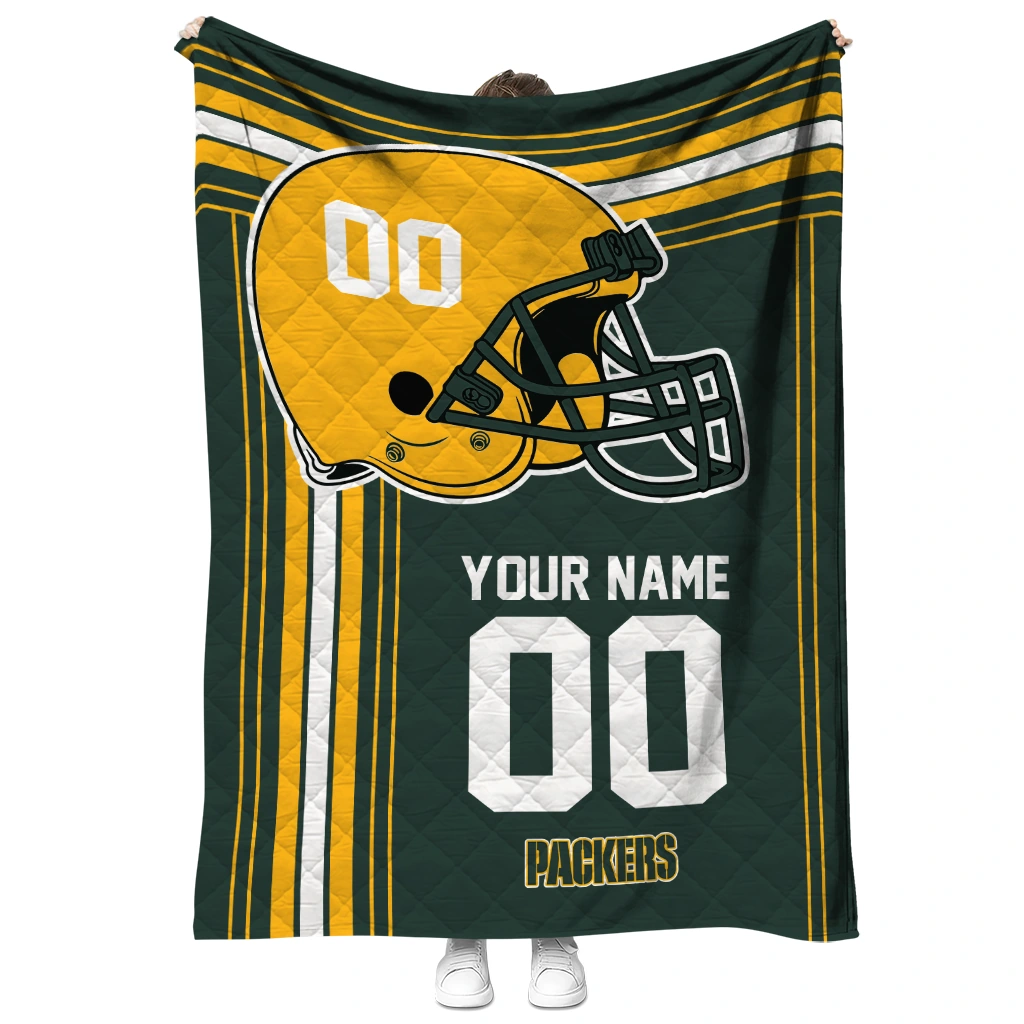 custom green bay packers helmet theme green quilt blanket fashion forward