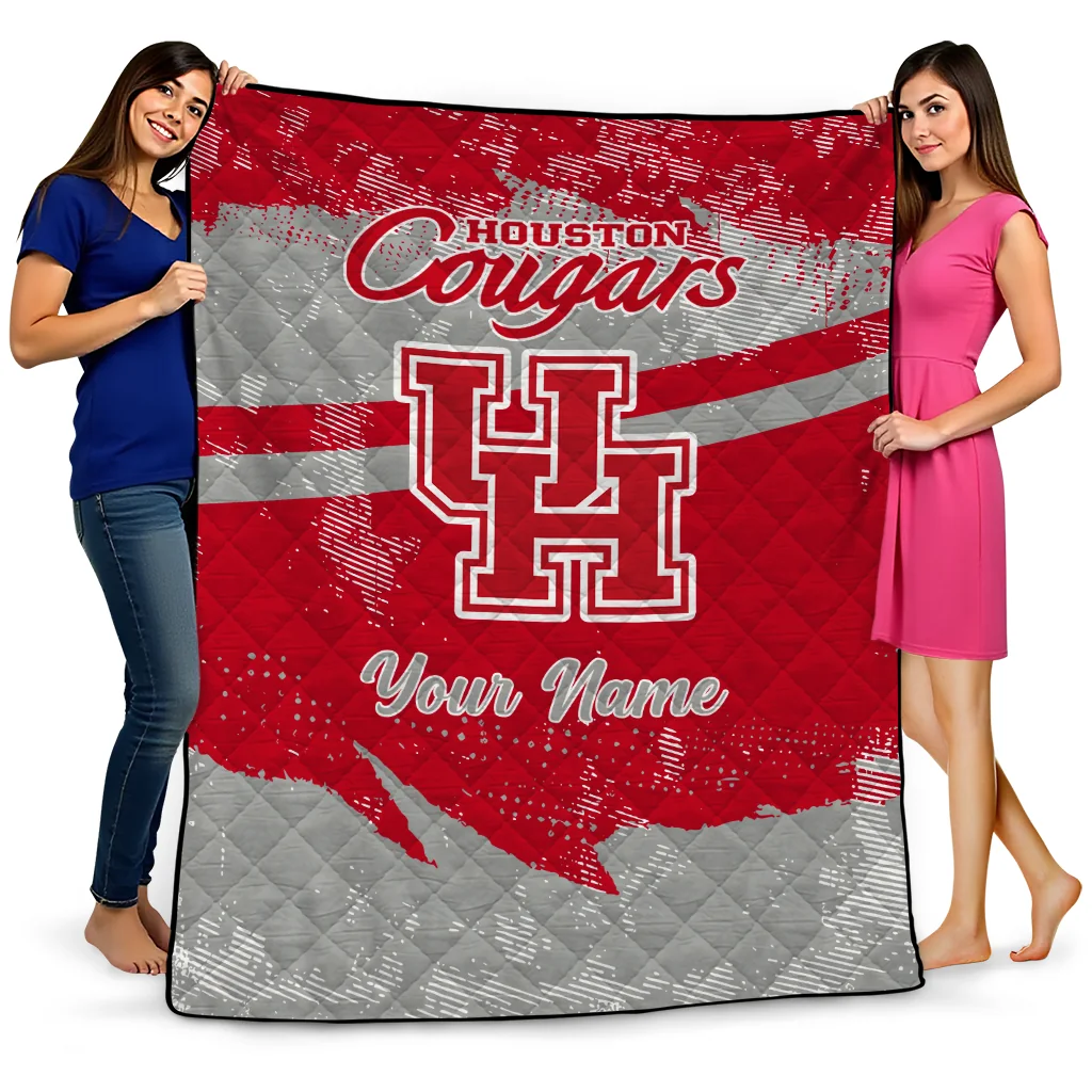 custom houston cougars brushstroke layers red quilt blanket best selling