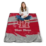custom houston cougars brushstroke layers red quilt blanket best selling
