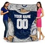 custom indianapolis colts player sketch blue gray quilt blanket best selling