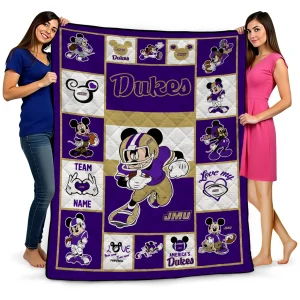 custom james madison dukes mickey crimson purple white quilt blanket best selling