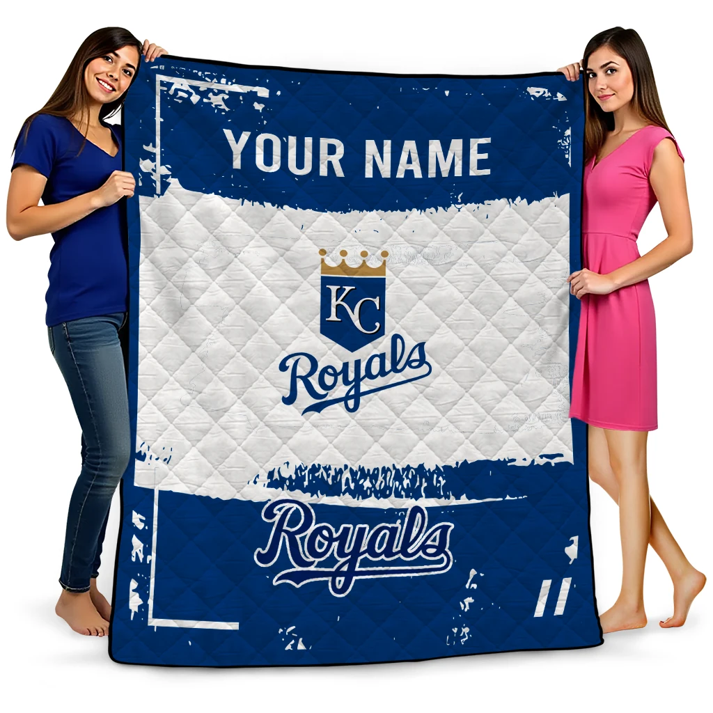 custom kansas city royals grunge patch royal blue white quilt blanket best selling