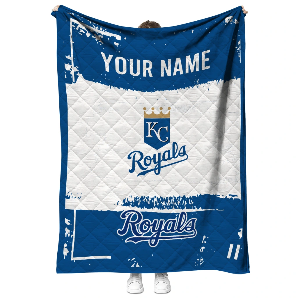 custom kansas city royals grunge patch royal blue white quilt blanket fashion forward