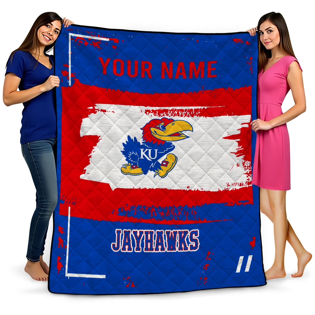 custom kansas jayhawks grunge patch blue white quilt blanket best selling