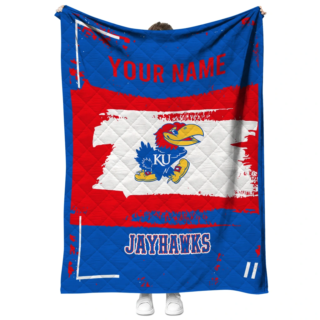 custom kansas jayhawks grunge patch blue white quilt blanket fashion forward