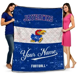 custom kansas jayhawks hibiscus burst blue white quilt blanket best selling