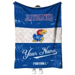 custom kansas jayhawks hibiscus burst blue white quilt blanket best selling