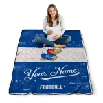 custom kansas jayhawks hibiscus burst blue white quilt blanket best selling