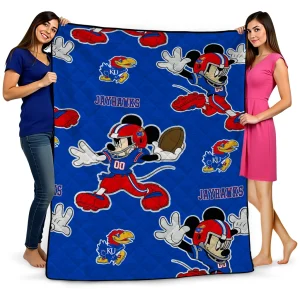 custom kansas jayhawks mickey football blue quilt blanket best selling