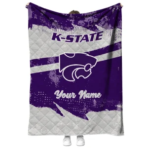 custom kansas state wildcats brushstroke layers purple quilt blanket fashion forward