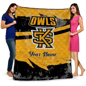 custom kennesaw state owls brushstroke layers gold quilt blanket best selling