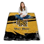 custom kennesaw state owls brushstroke layers gold quilt blanket best selling