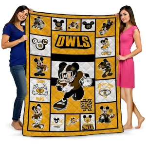 custom kennesaw state owls mickey crimson gold white quilt blanket best selling