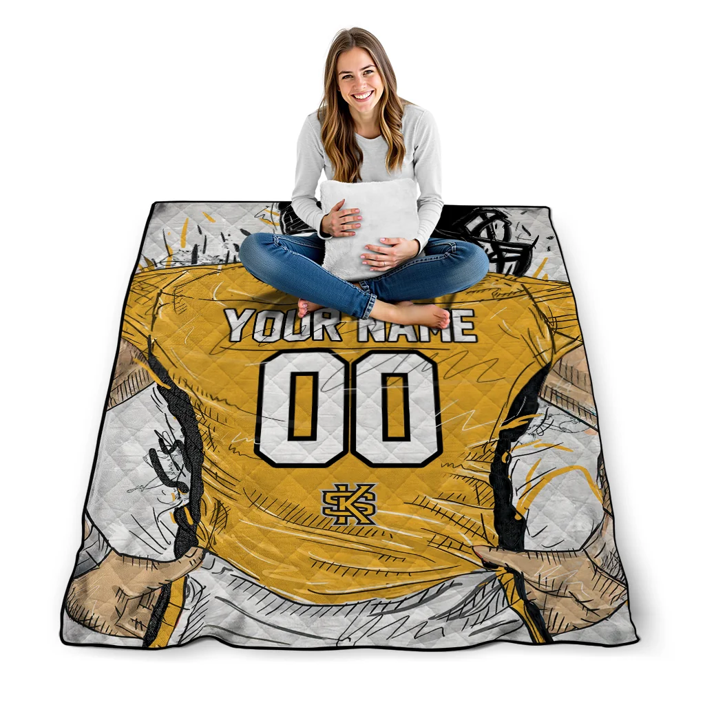 custom kennesaw state owls player sketch gold gray quilt blanket high quality custom kennesaw state owls player sketch gold gray quilt blanket high quality