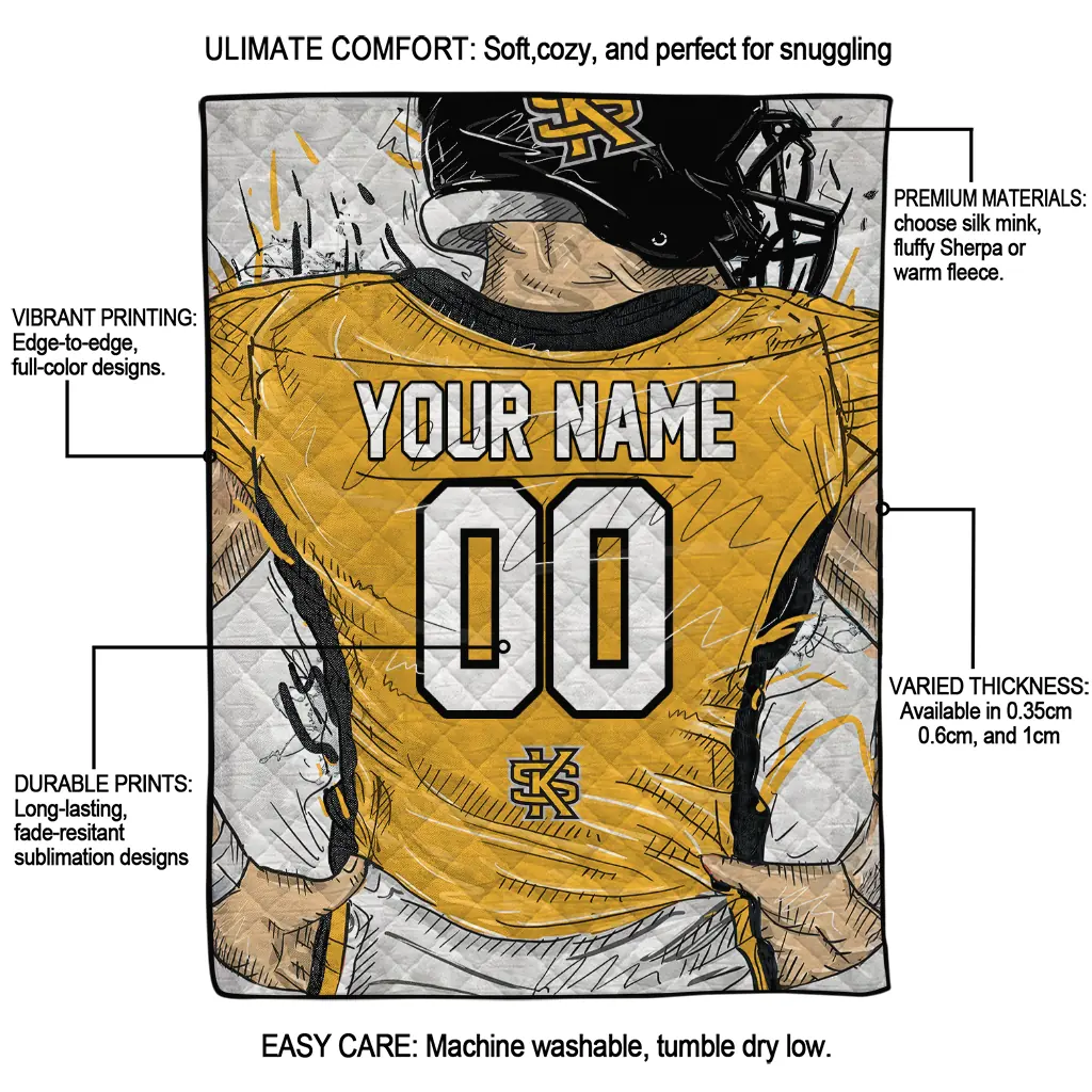 custom kennesaw state owls player sketch gold gray quilt blanket latest model custom kennesaw state owls player sketch gold gray quilt blanket latest model