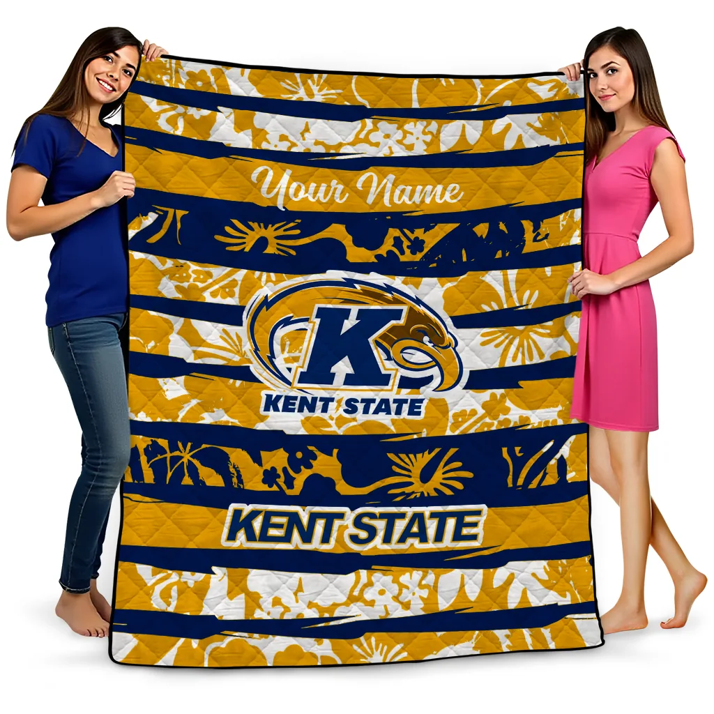 custom kent state golden flashes layered florals navy blue white quilt blanket best selling