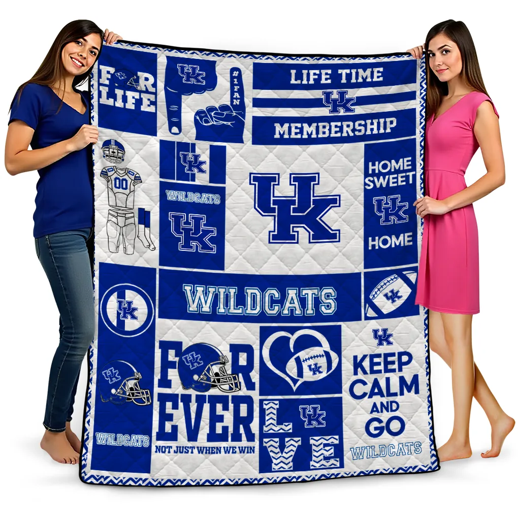 custom kentucky wildcats helmet passion blue quilt blanket best selling