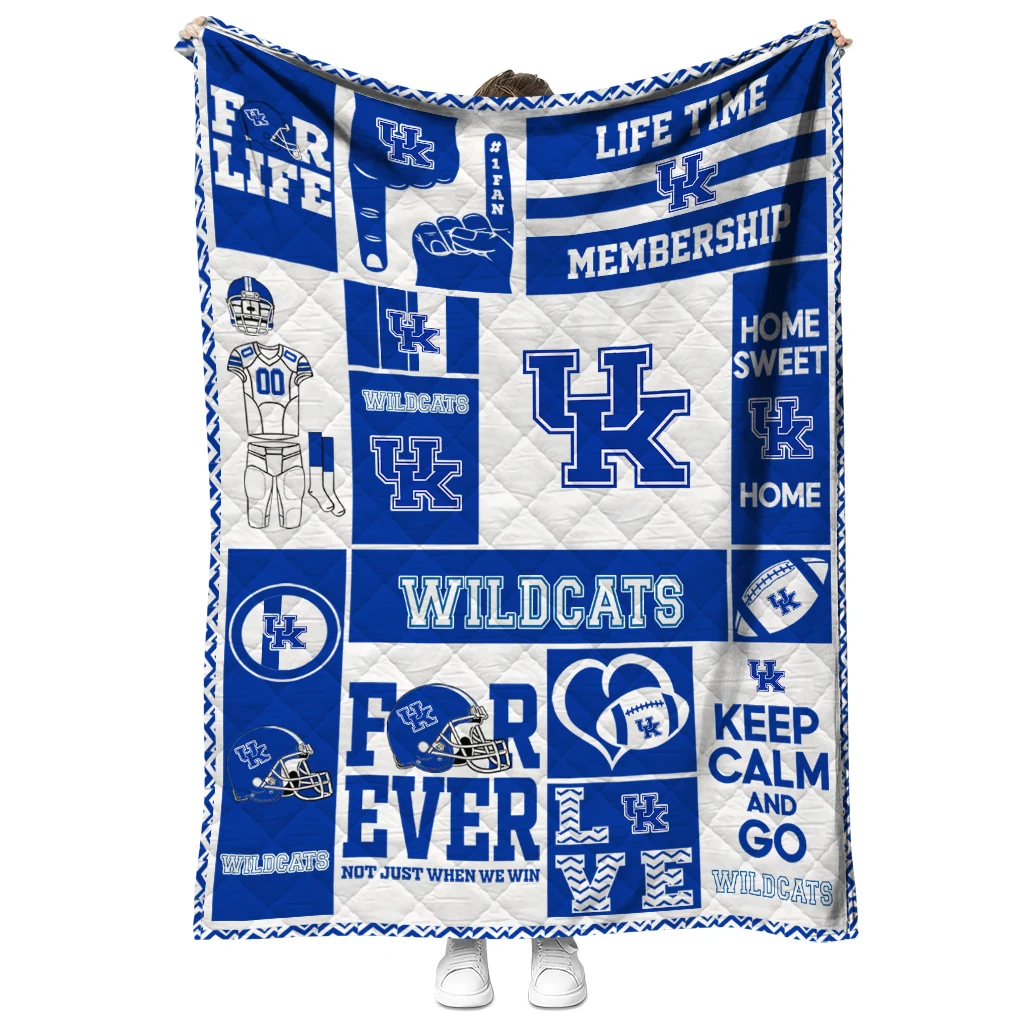 custom kentucky wildcats helmet passion blue quilt blanket fashion forward