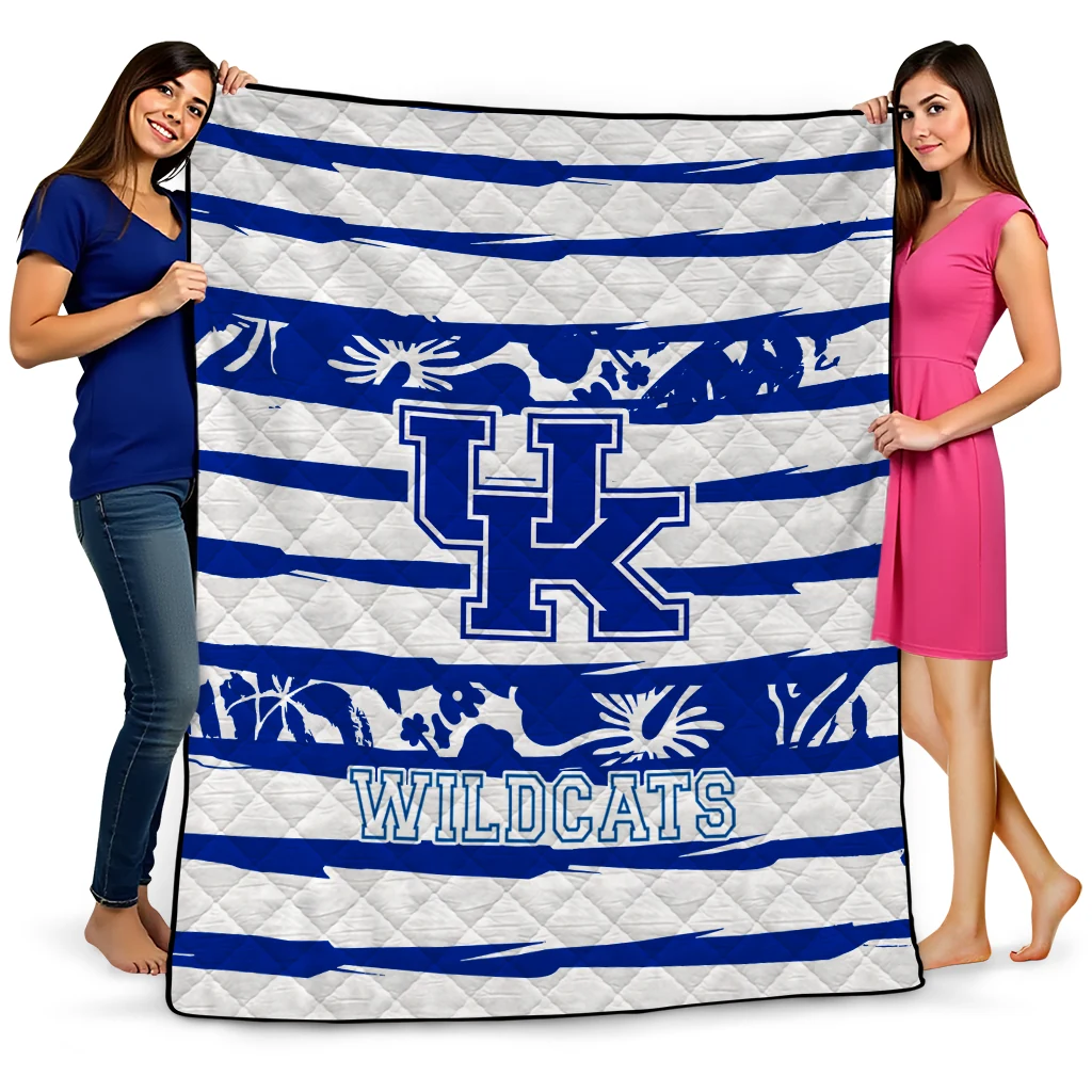 custom kentucky wildcats layered florals blue white quilt blanket best selling