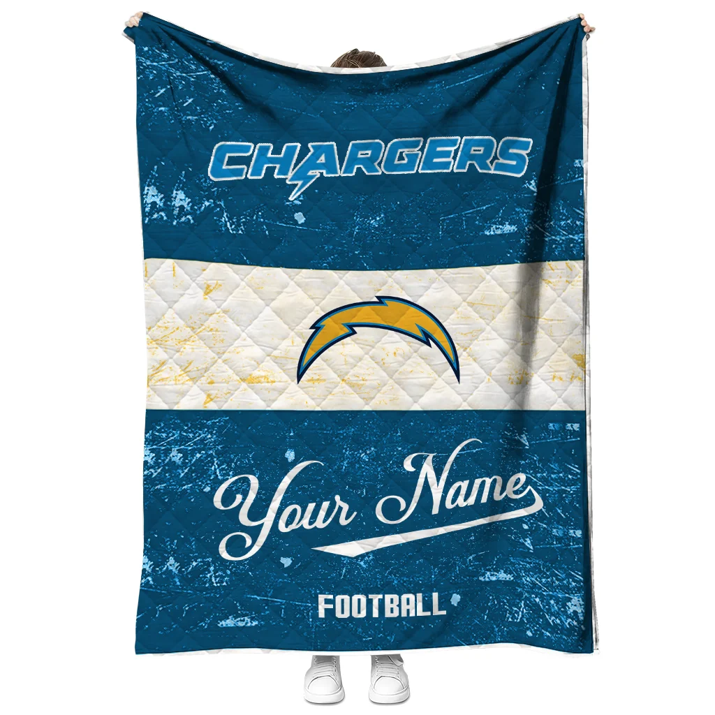 custom los angeles chargers hibiscus burst blue white quilt blanket fashion forward