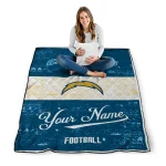 custom los angeles chargers hibiscus burst blue white quilt blanket best selling