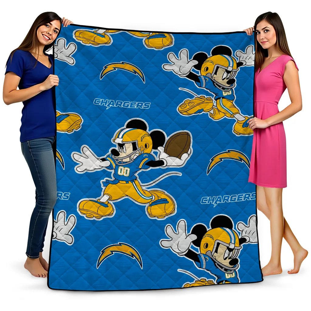 custom los angeles chargers mickey football blue quilt blanket best selling