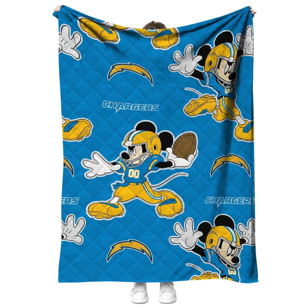 custom los angeles chargers mickey football blue quilt blanket fashion forward
