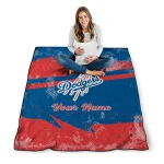 custom los angeles dodgers brushstroke layers blue quilt blanket best selling