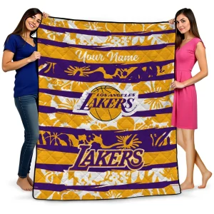 custom los angeles lakers layered florals purple white quilt blanket best selling