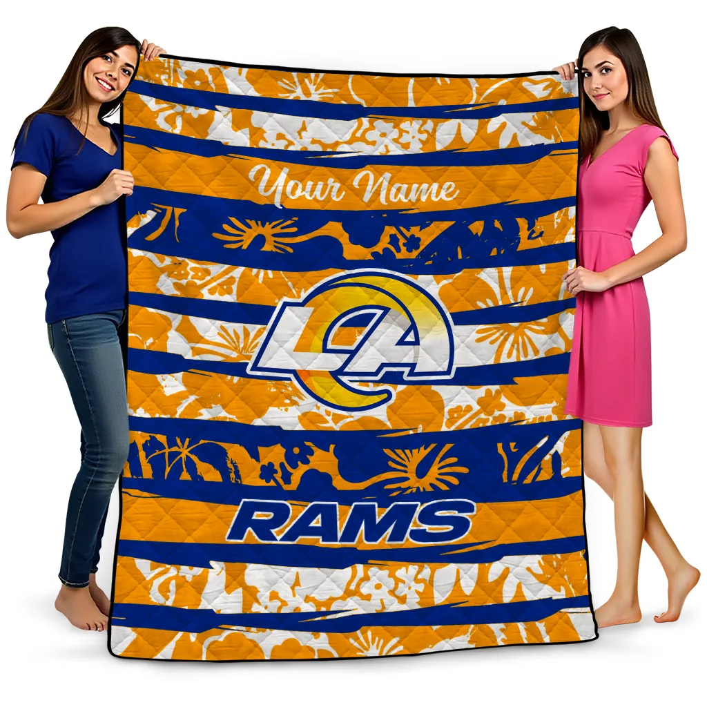 custom los angeles rams layered florals blue white quilt blanket best selling